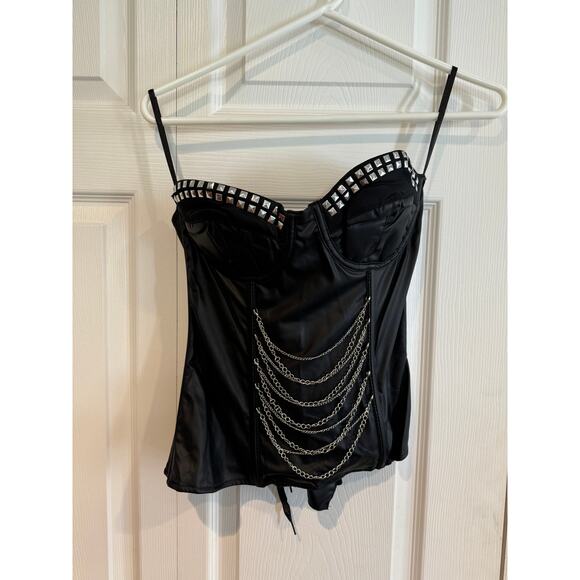 NEW Black Studded Goth Emo Whimsigoth Halloween Cosplay Corset Med - Picture 2 of 8